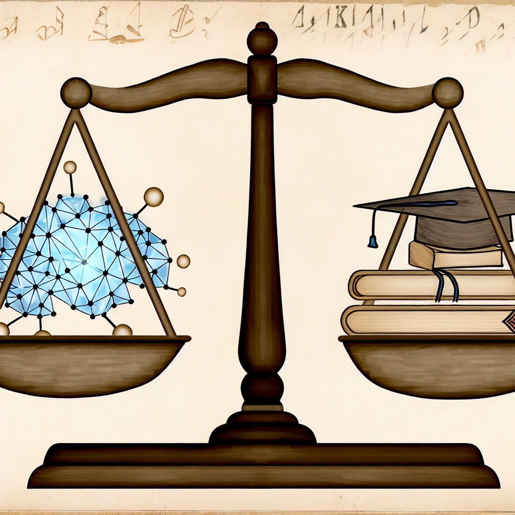 Balança mostrando tecnologia IA e integridade académica