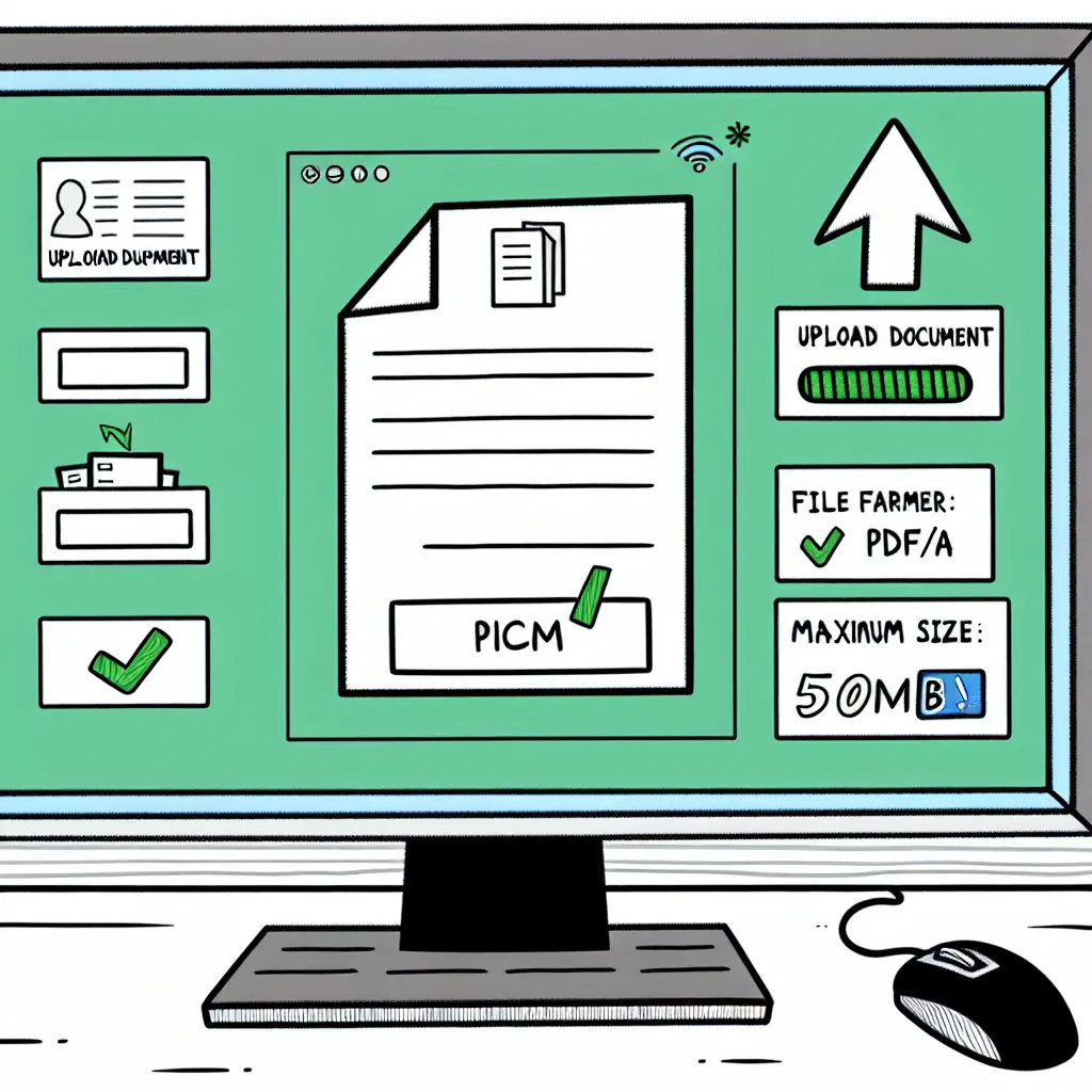 Interface de plataforma de submissão digital mostrando requisitos técnicos