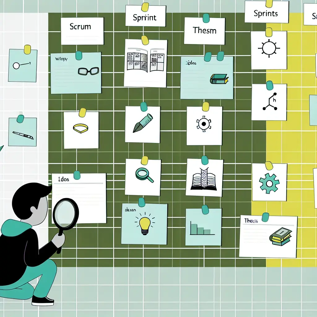Infográfico mostrando metodologia ágil em ambiente acadêmico com sprints de pesquisa