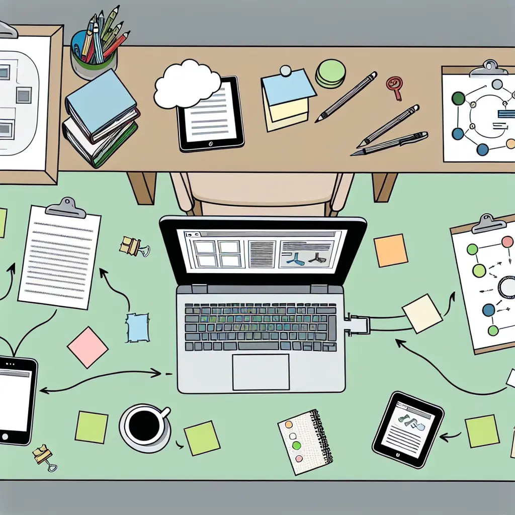 Ambiente de trabalho digital organizado com múltiplas ferramentas de investigação