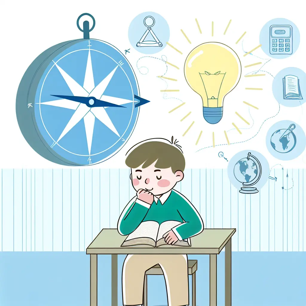 Estudante universitário utilizando bússola para navegar pela investigação académica