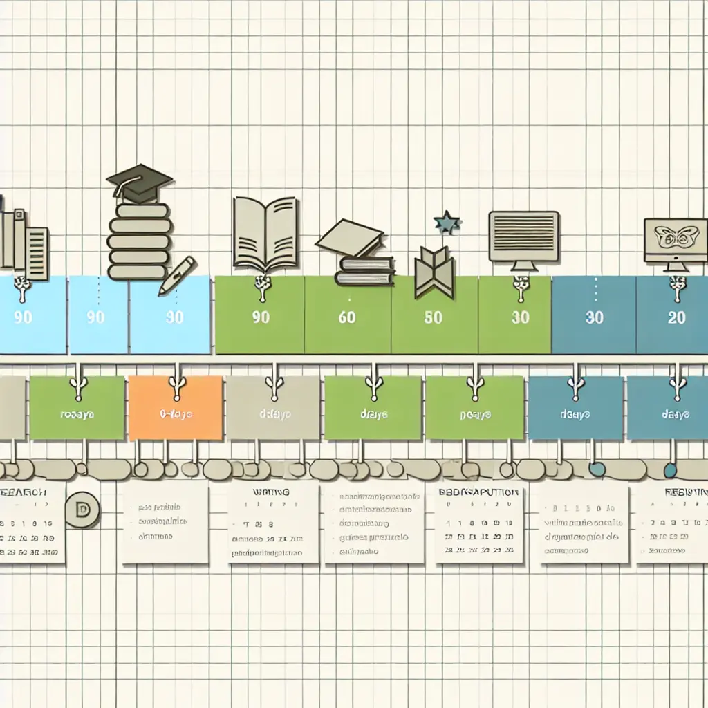 Calendário simples mostrando cronologia de 90 dias com marcos académicos