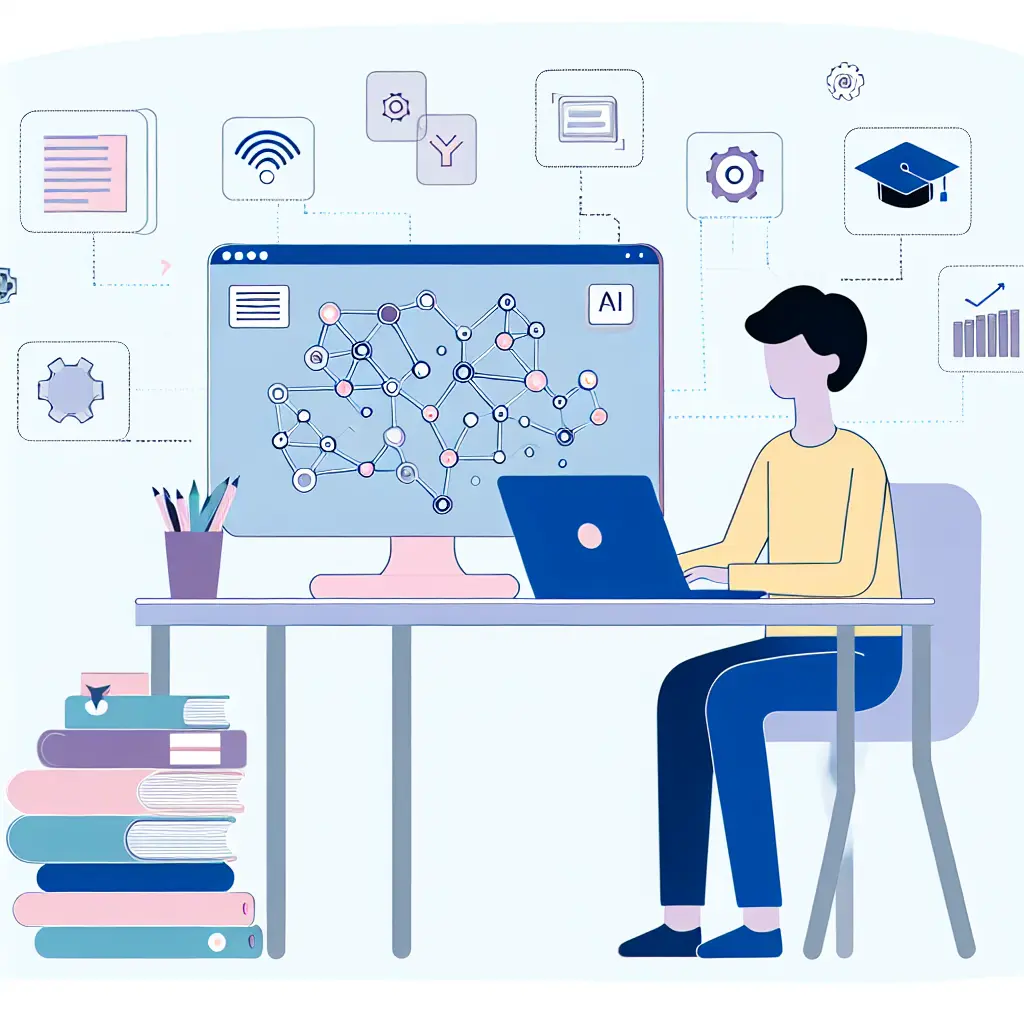 Estudante universitário trabalhando com metodologia de IA no ambiente acadêmico moderno