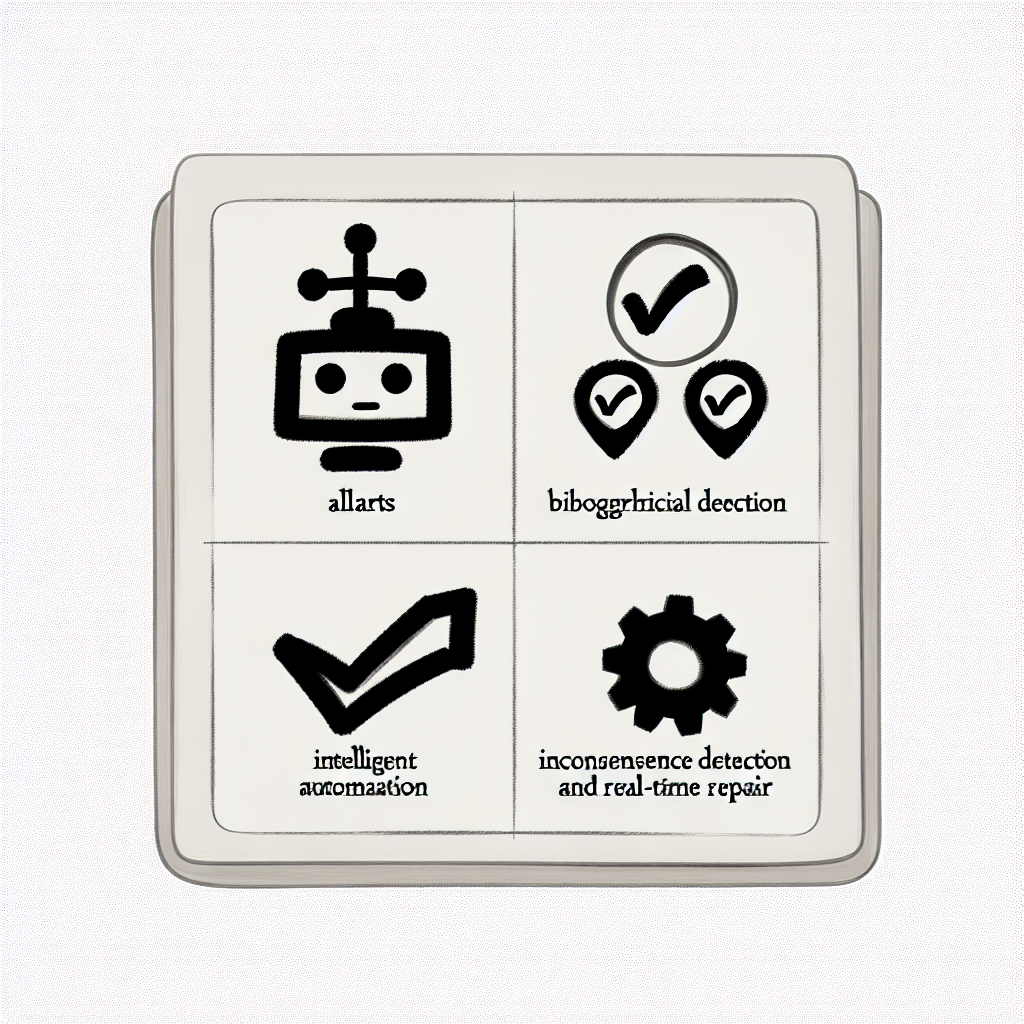 Ilustração amigável de uma interface de Zotero com elementos de IA (robô assistente, alertas de erro, setas de sincronização), mostrando automação e verificação em tempo real para metadados e conflitos, traçado simples, formato quadrado.