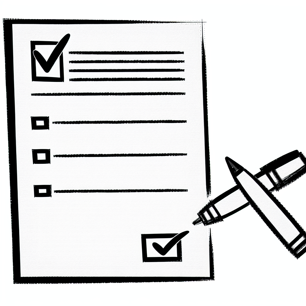 Declaração de uso de IA em papel, com campos preenchidos e assinatura, em estilo desenhado minimalista