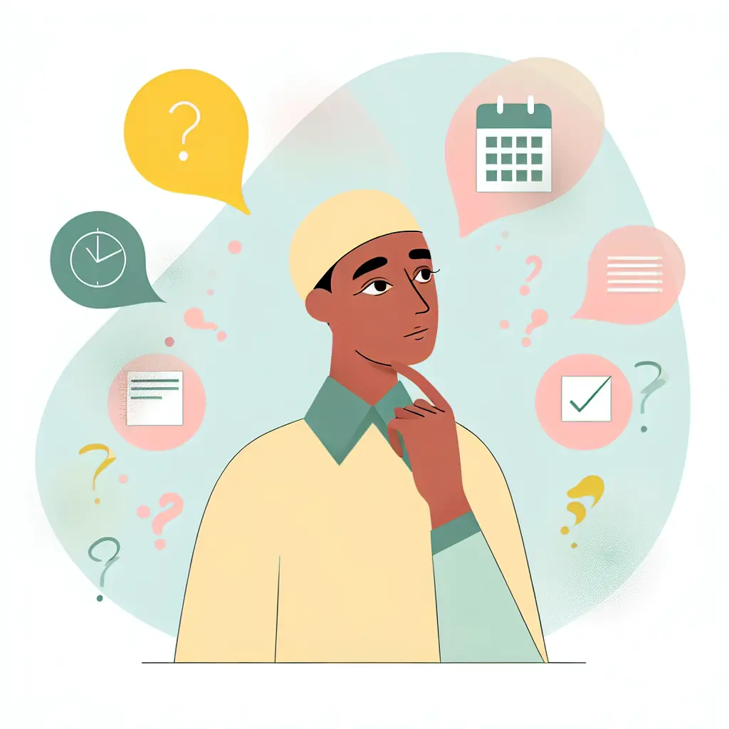 Estudante universitário com expressão pensativa rodeado de símbolos de dúvidas académicas sobre o processo de TFC