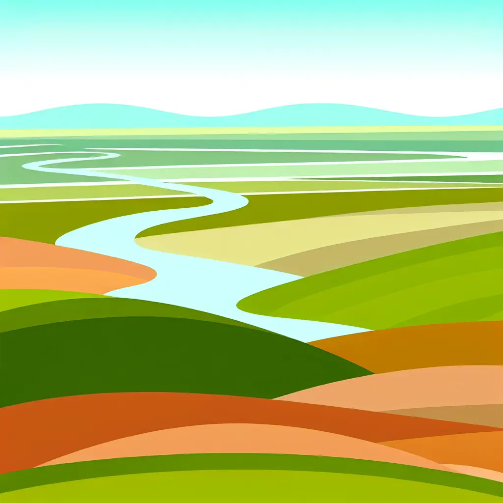 A breathtaking panoramic view of rolling hills under a vibrant blue sky with fluffy white clouds, showcasing nature's peaceful grandeur