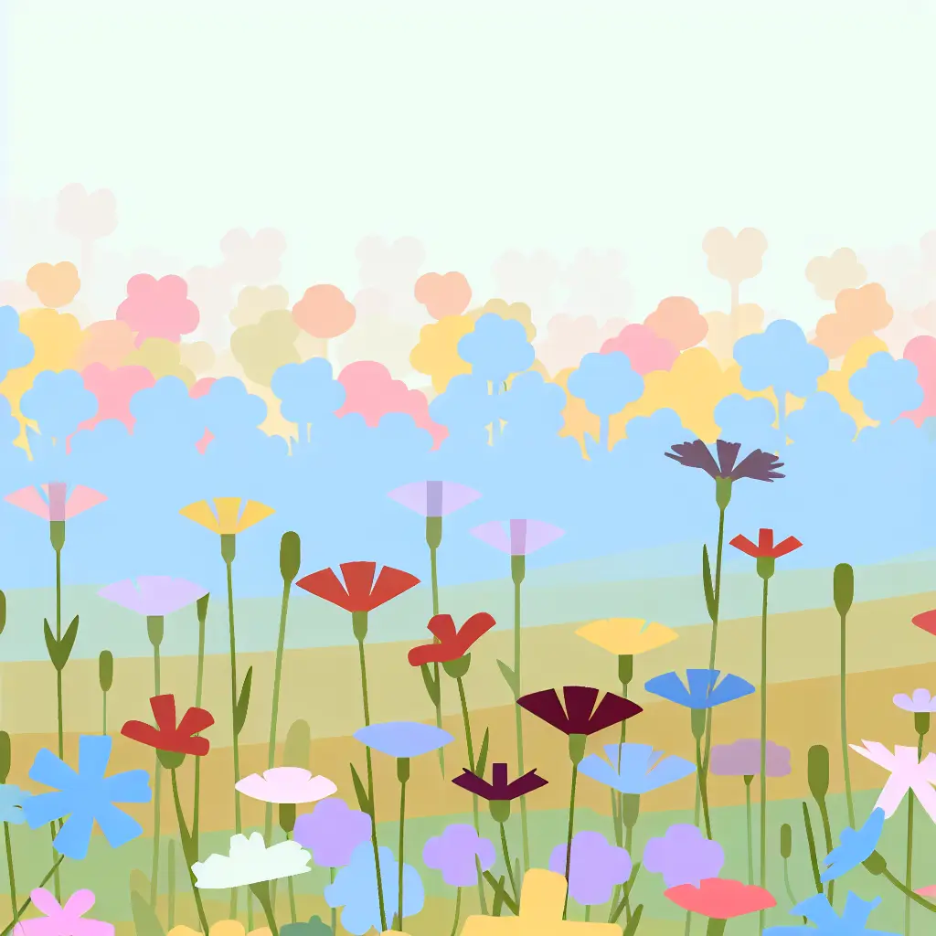 Vibrant wildflowers swaying in the foreground meadow, adding splashes of color to the pastoral scene