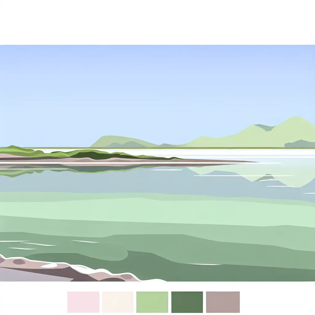 Tranquil mountain landscape with lake reflection and blue sky