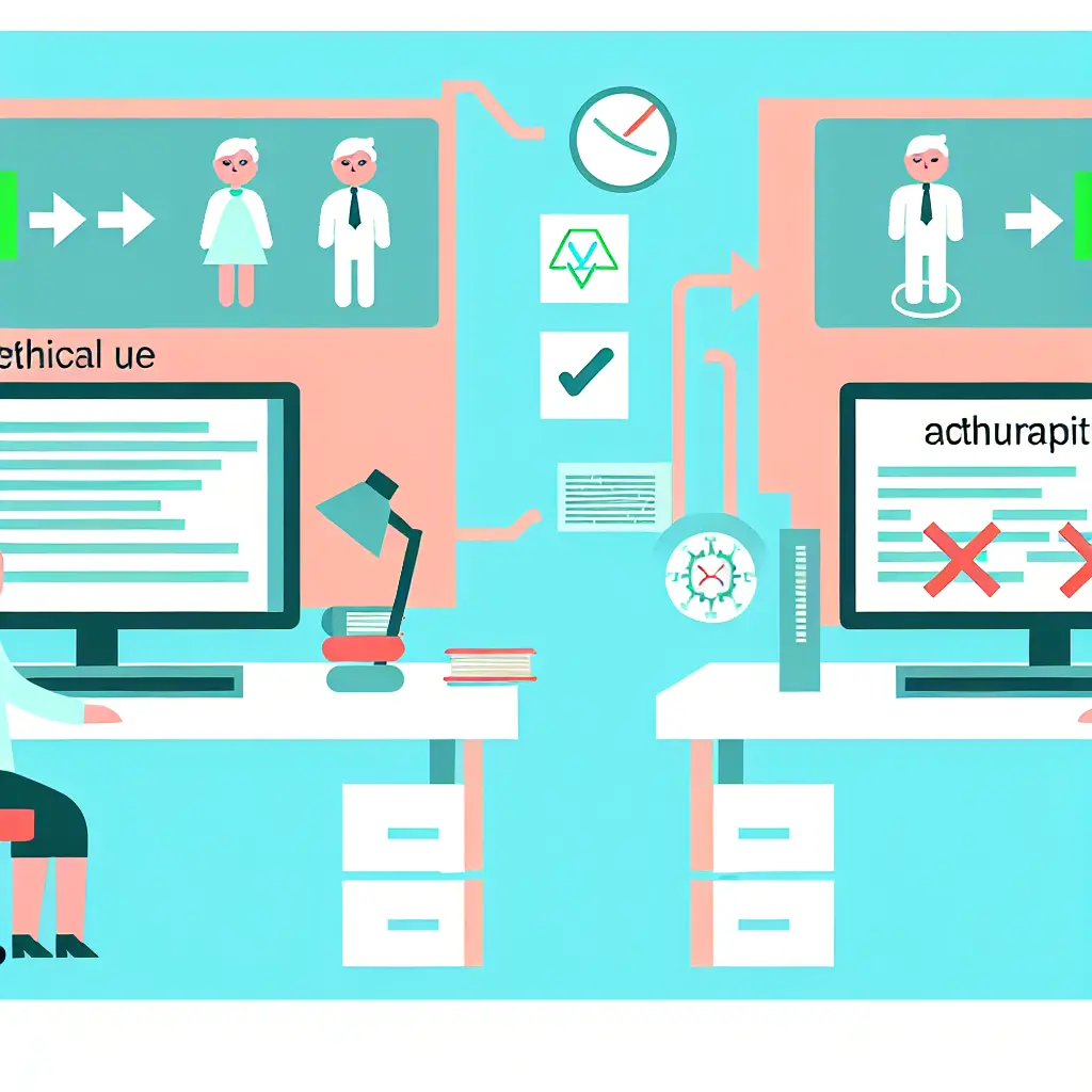 Ilustração representando o uso ético de inteligência artificial na investigação académica com verificação humana e transparência