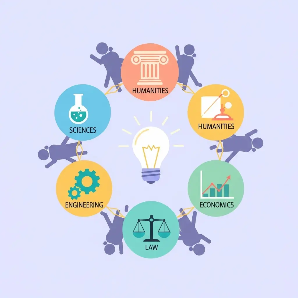 Illustrazione della ricerca interdisciplinare che connette diverse discipline accademiche