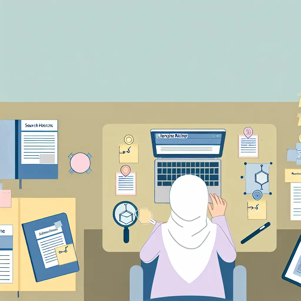 Processo de pesquisa e revisão de literatura com computador, artigos académicos e ferramentas digitais
