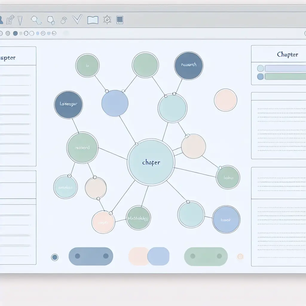 Interface conceptual de planeamento de tese com backlinks e organização por capítulos