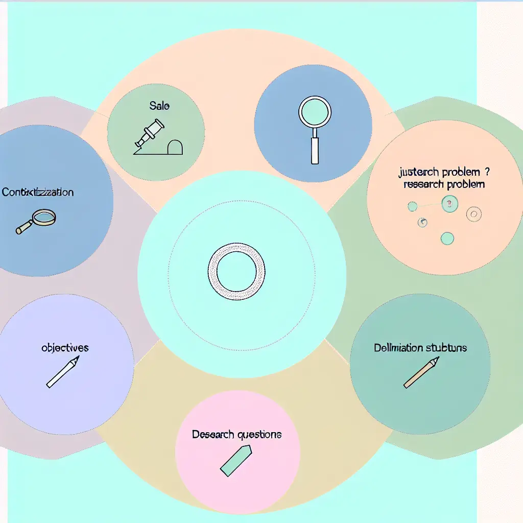 Diagrama ilustrativo dos sete elementos essenciais de uma introdução de tese organizados em formato circular