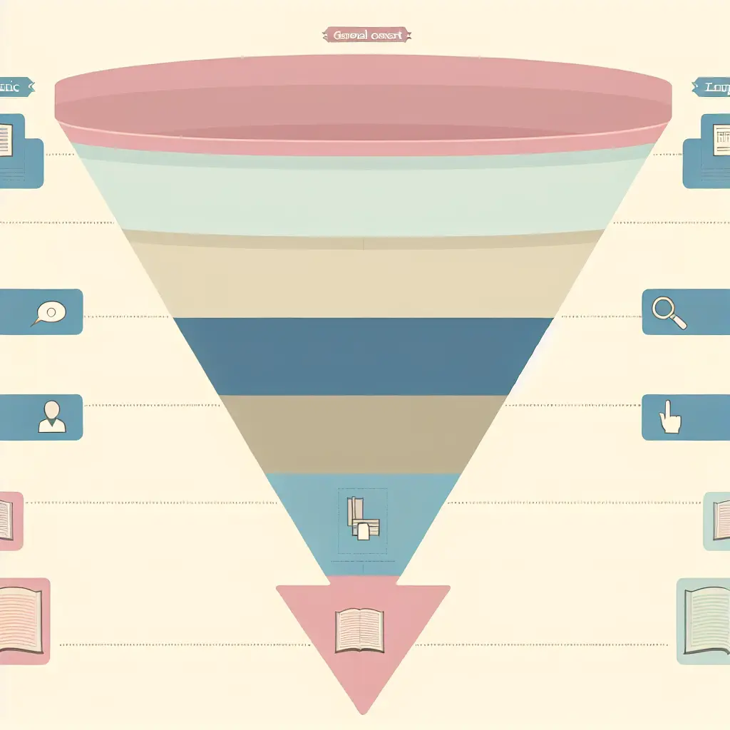 Ilustração do funil invertido mostrando a progressão do contexto geral para o tema específico numa introdução de tese