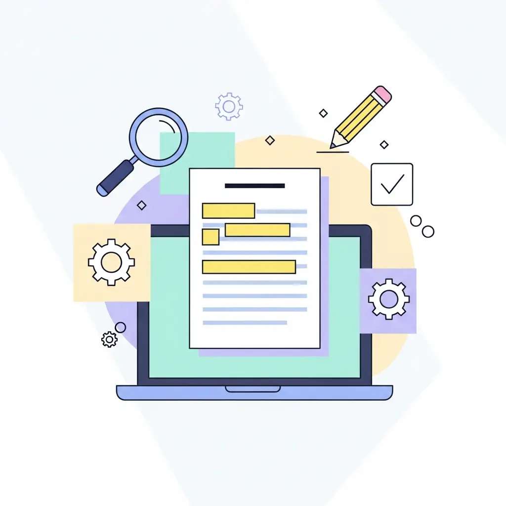 Ilustração conceptual mostrando a harmonia entre trabalho académico humano e assistência de inteligência artificial na revisão de textos