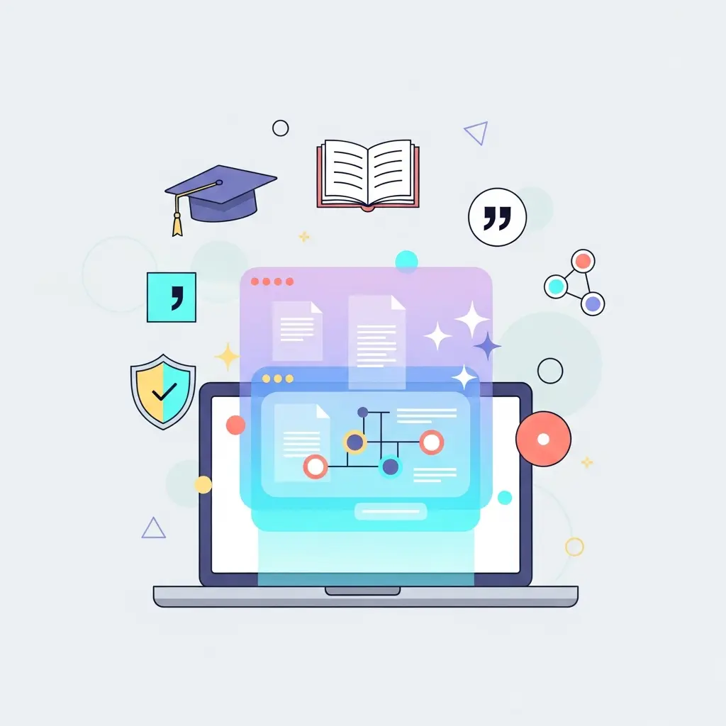 Representação futurista das ferramentas de escrita e revisão académica com IA projectadas para 2027, mostrando integração e inovação