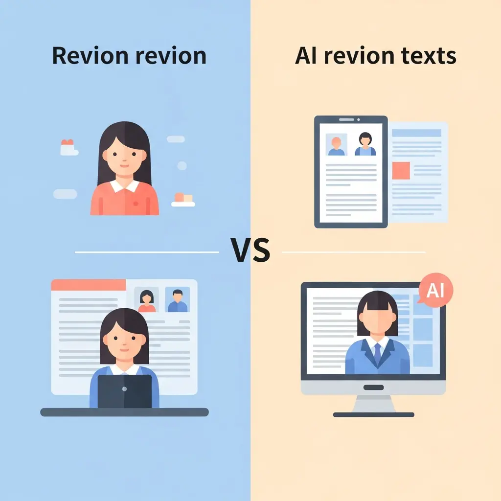 Comparação visual entre revisão humana tradicional e revisão assistida por inteligência artificial mostrando a natureza colaborativa entre ambas