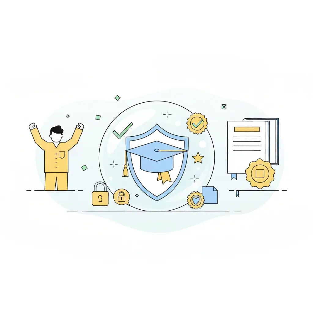 Proteção do trabalho académico: diploma protegido por escudo de verificação