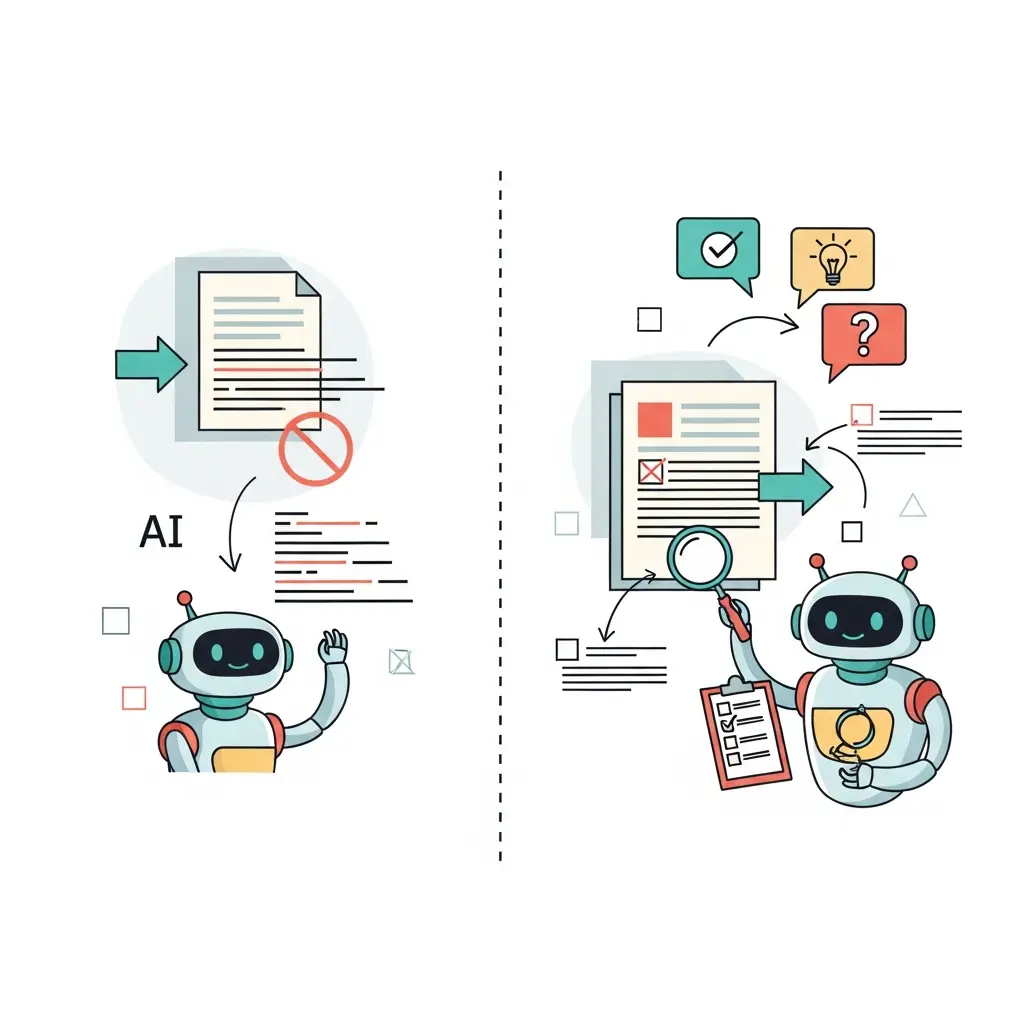 Comparação entre usar IA para gerar texto versus usar IA como revisor crítico do trabalho humano