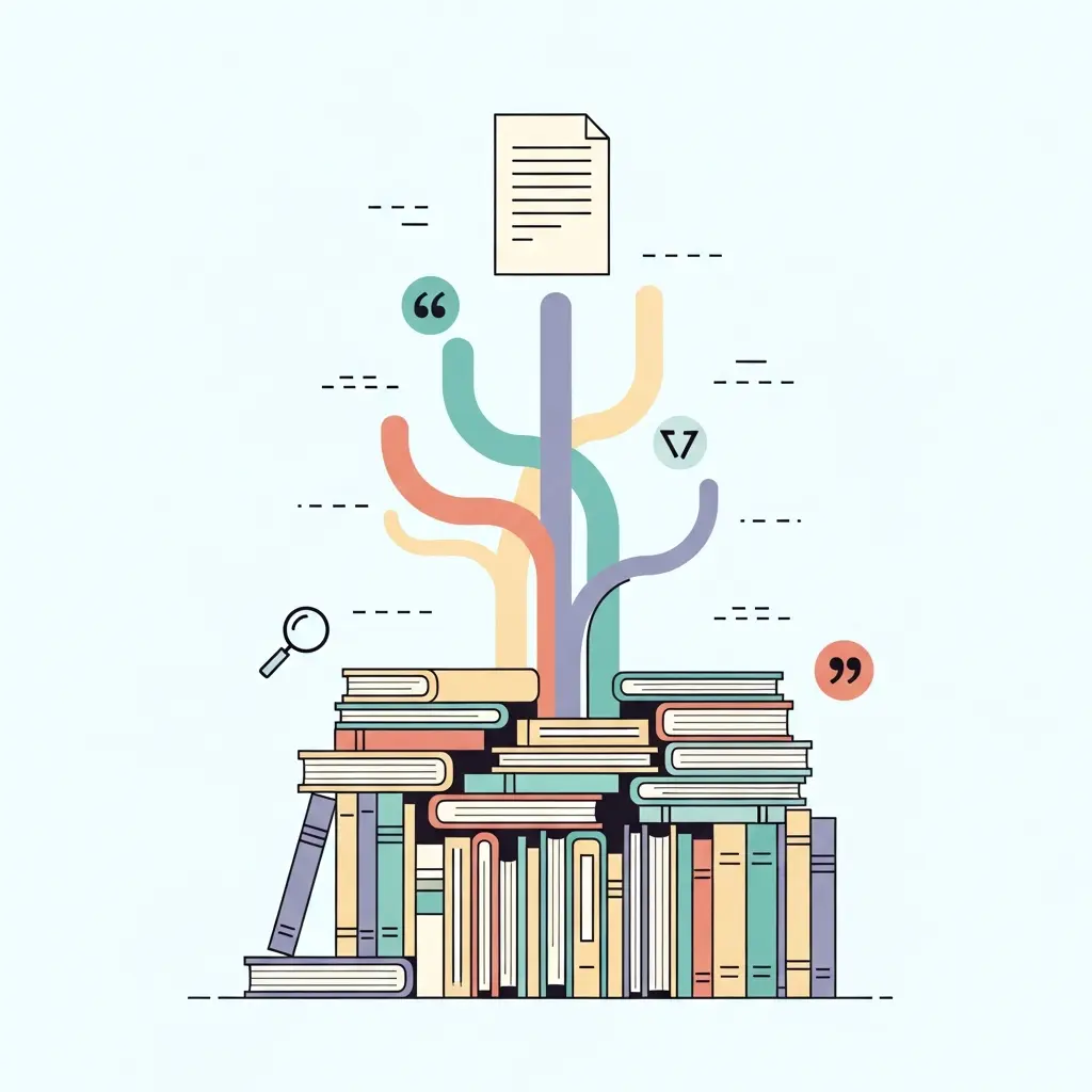 Ilustração de livros académicos como base para escrita de tese