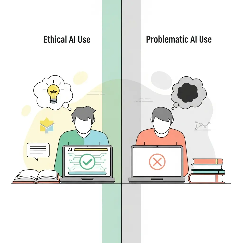 Comparação entre uso ético e problemático de IA no estudo - estudante ativo vs passivo