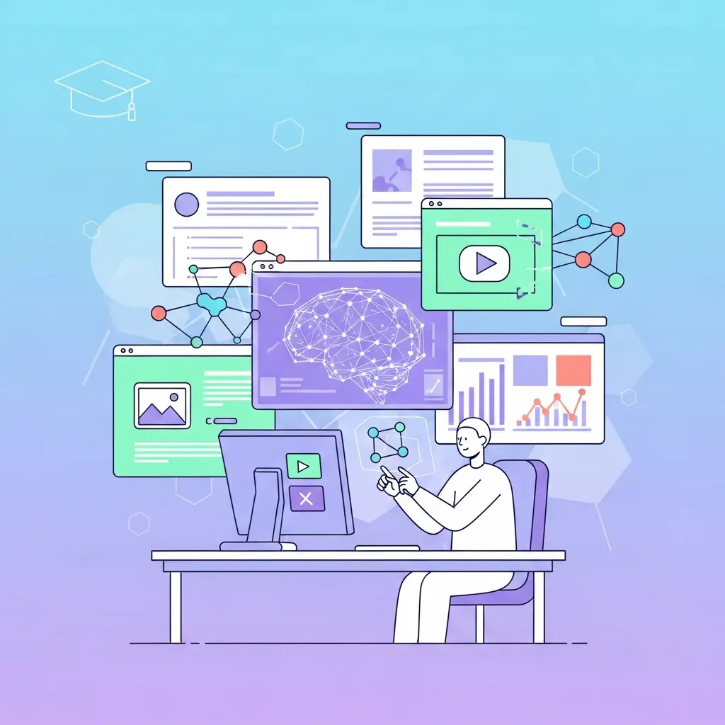 Visão futurista do ambiente de escrita académica com tecnologia e inteligência artificial integradas