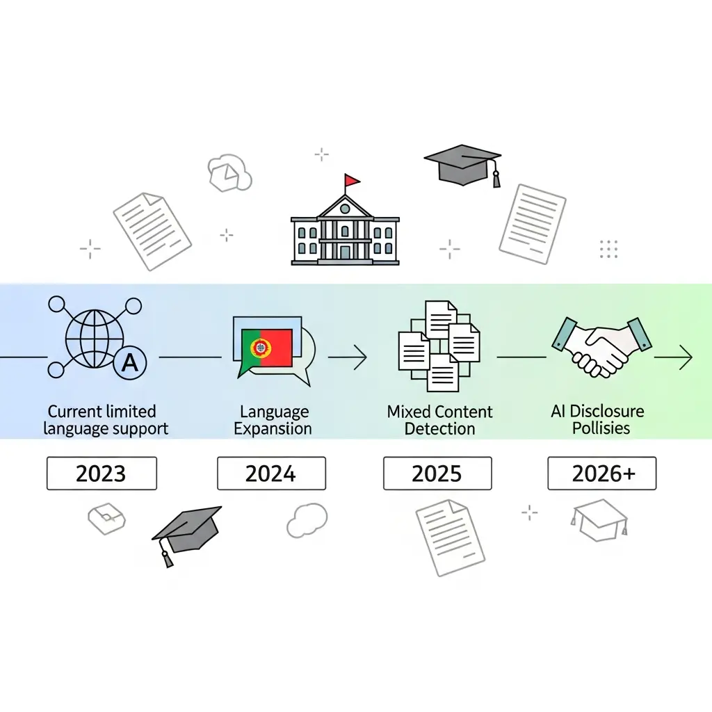 Timeline da evolução da deteção de IA em contexto académico até 2027