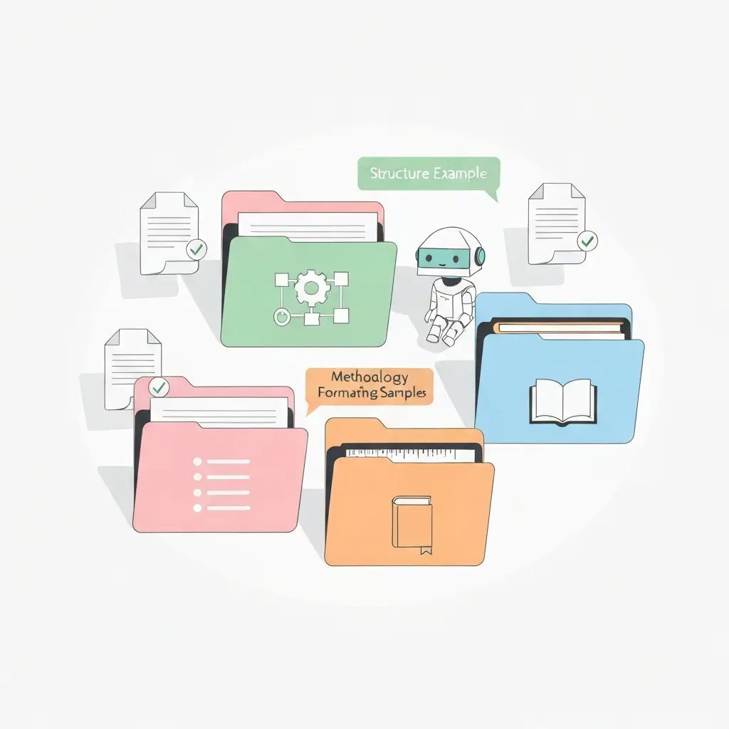 Ilustração de organização de referências académicas em pastas