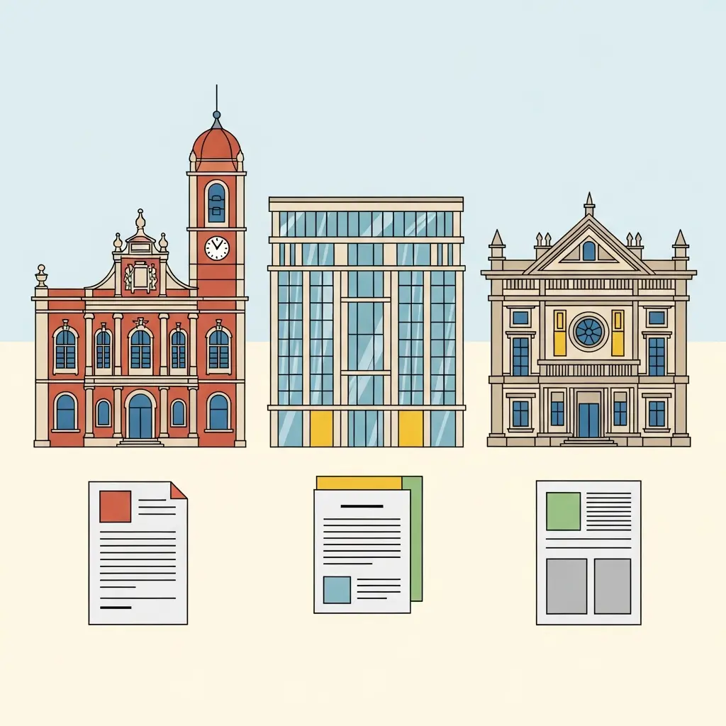 Ilustração representando a diversidade de universidades portuguesas com diferentes normas de formatação