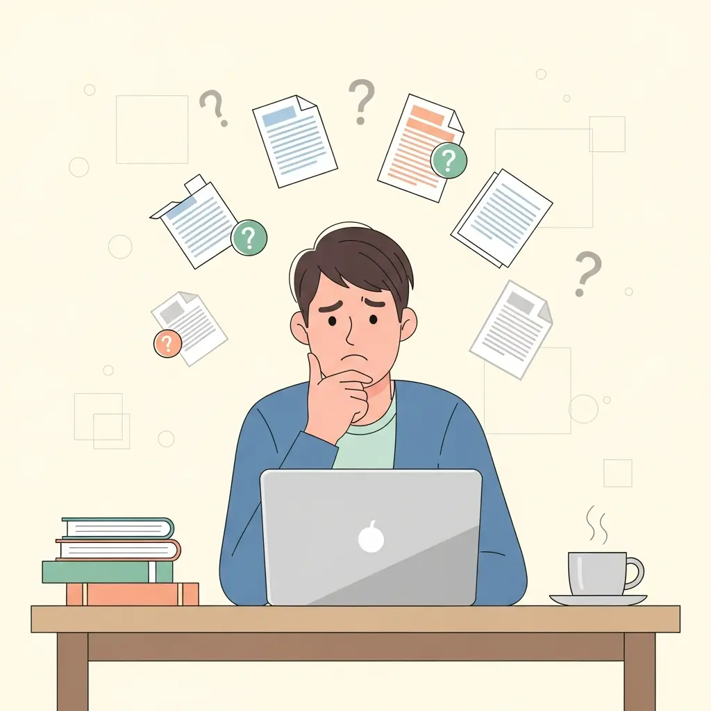 Estudante universitário a lidar com dúvidas sobre formatação do TFC