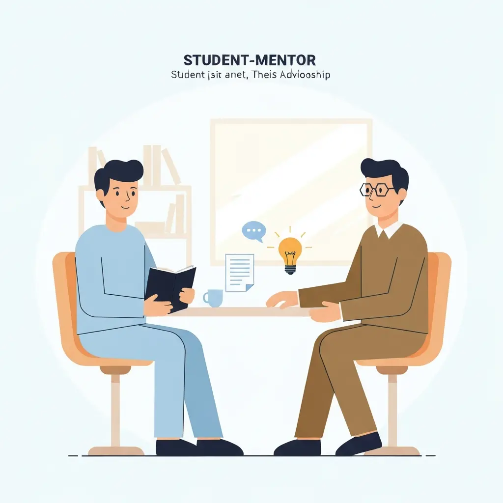 Ilustração de reunião produtiva entre estudante e orientador académico