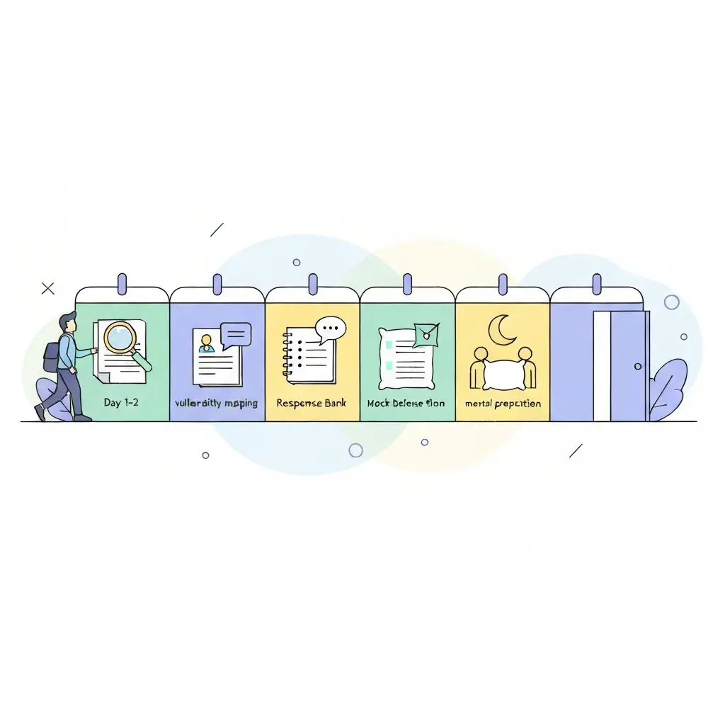 Calendário visual de 7 dias para preparação da defesa de TFC