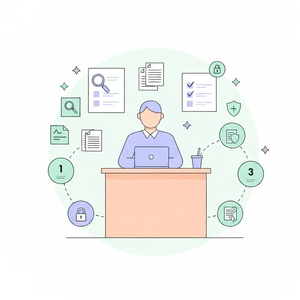 Estudante seguindo checklist de verificação segura de plágio