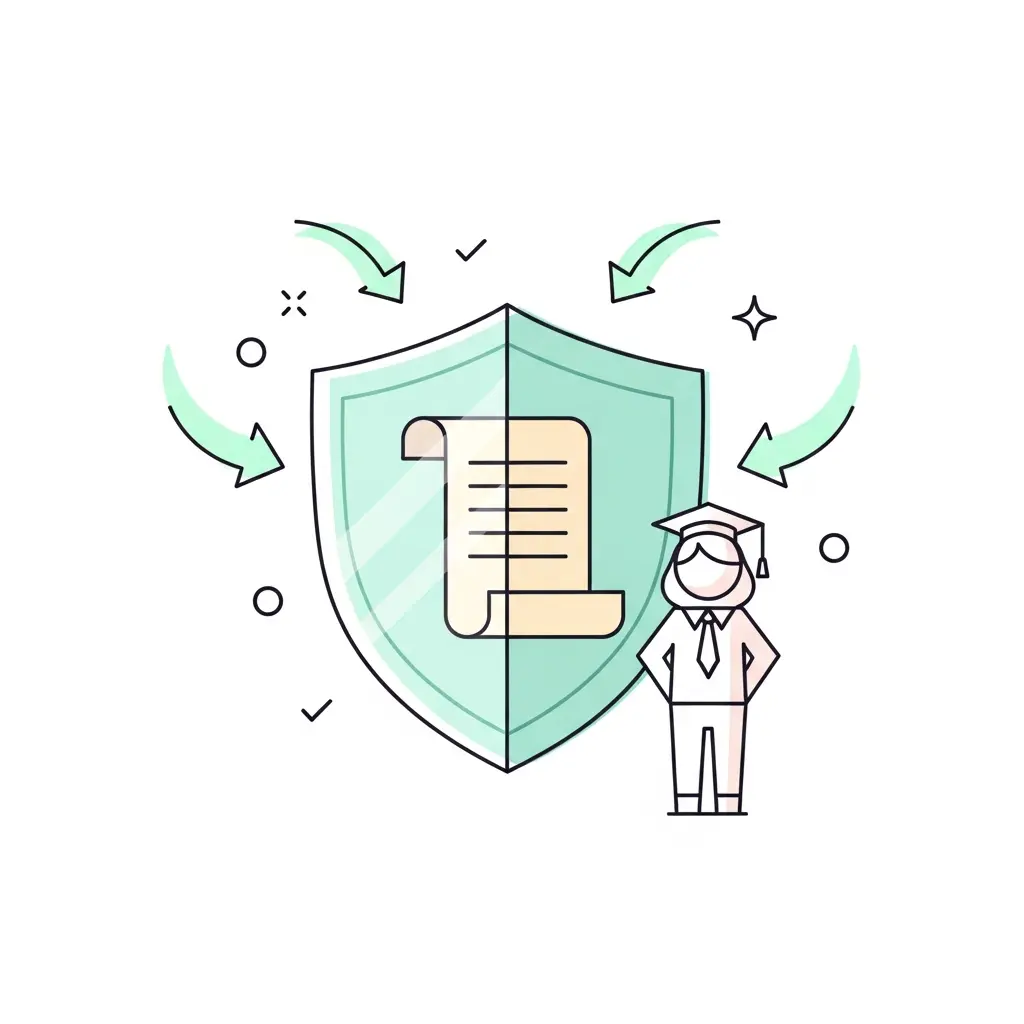 Escudo de transparência protegendo documento académico, representando a divulgação proativa do uso de IA