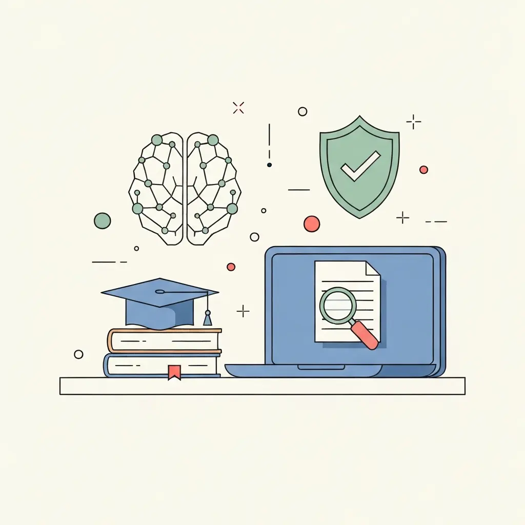 Estudante universitário português a verificar trabalho académico com ferramentas de IA antiplágio no computador