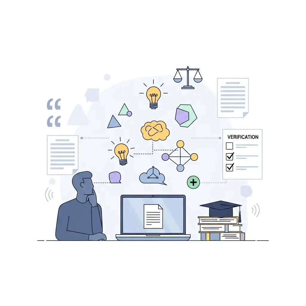 Estudante universitário a usar ferramentas de inteligência artificial para escrita de tese académica no computador