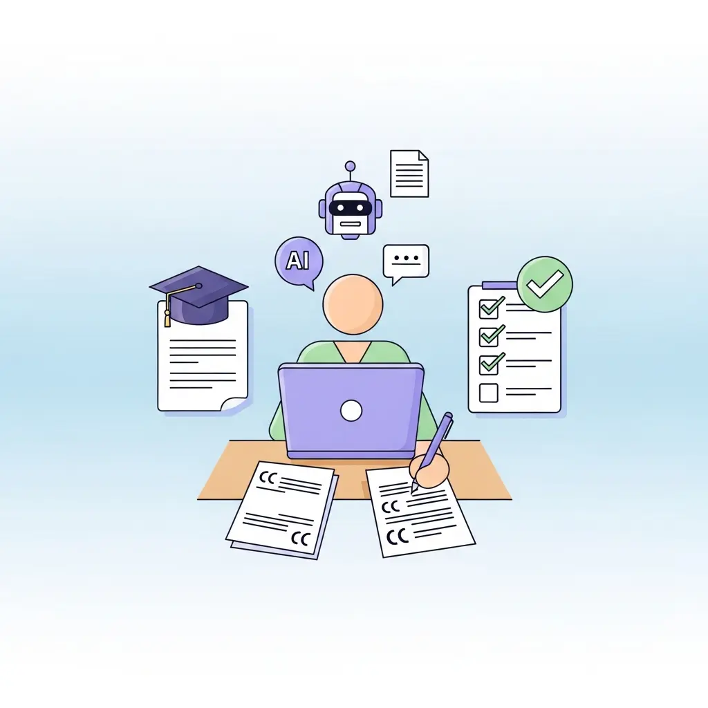 Estudante a documentar correctamente o uso de ferramentas de IA em trabalho académico