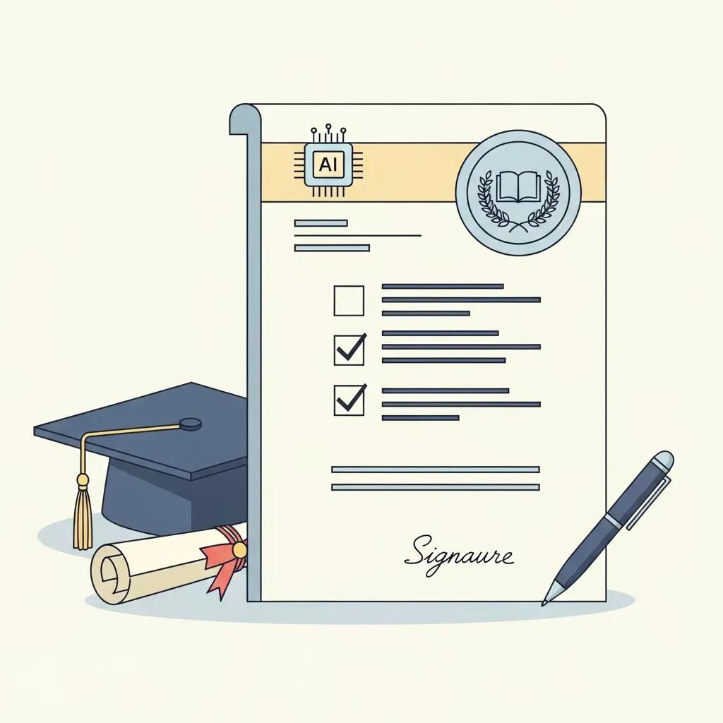 Documento formal de autorização para uso de IA em trabalhos acadêmicos com selo e linhas de assinatura