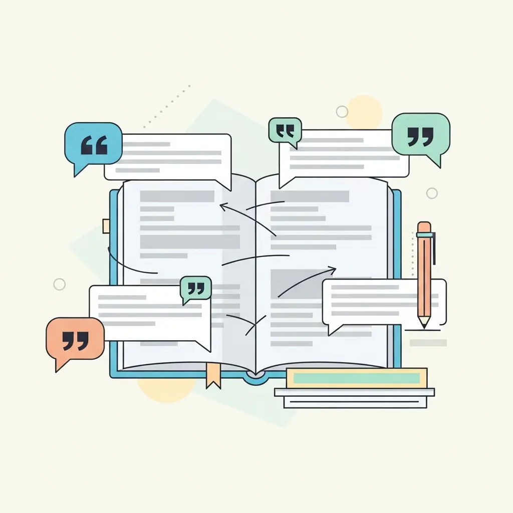 Ilustração sobre citações académicas e referenciação correta de fontes