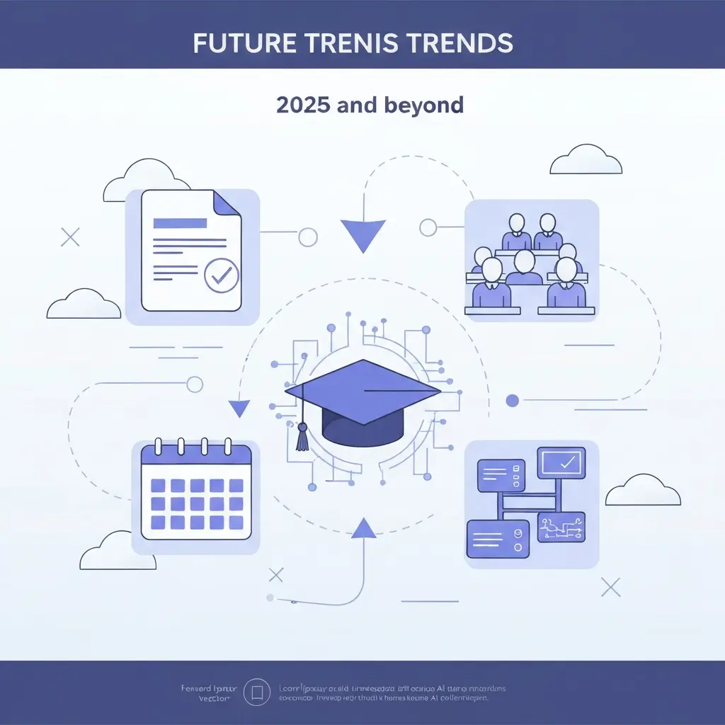 Ilustração representando tendências futuras de integração de IA no ambiente académico