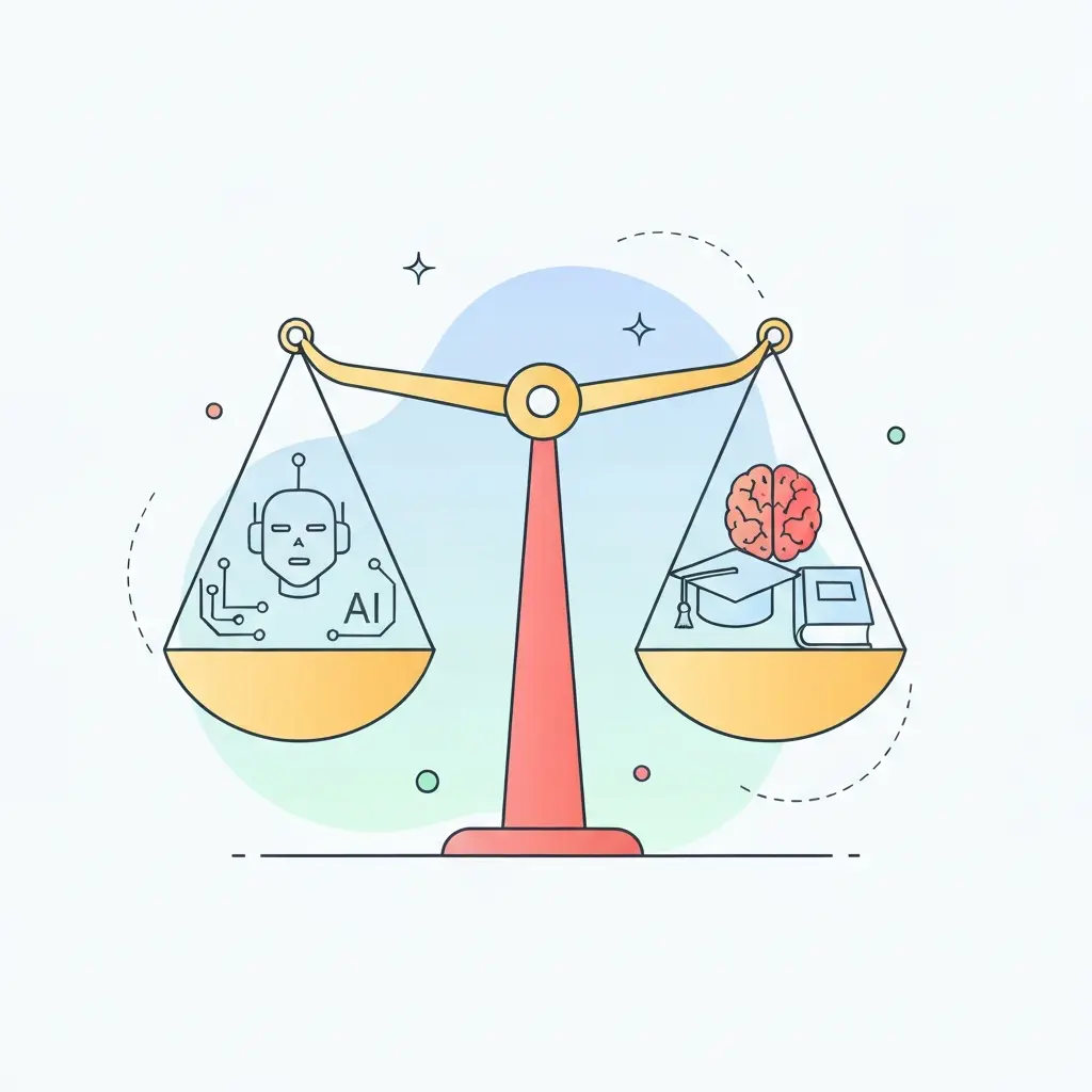 Ilustração do equilíbrio entre assistência de IA e integridade académica