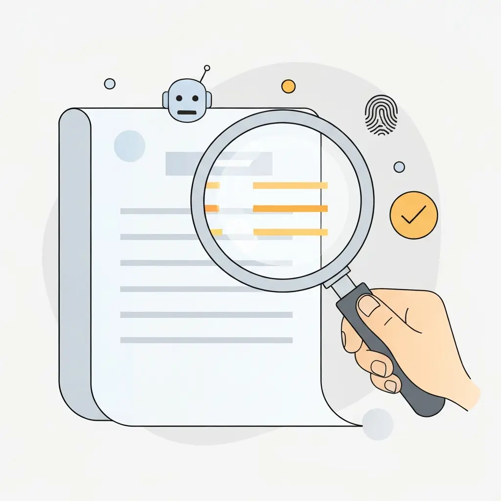 Lupa a analisar documento em busca de conteúdo gerado por IA