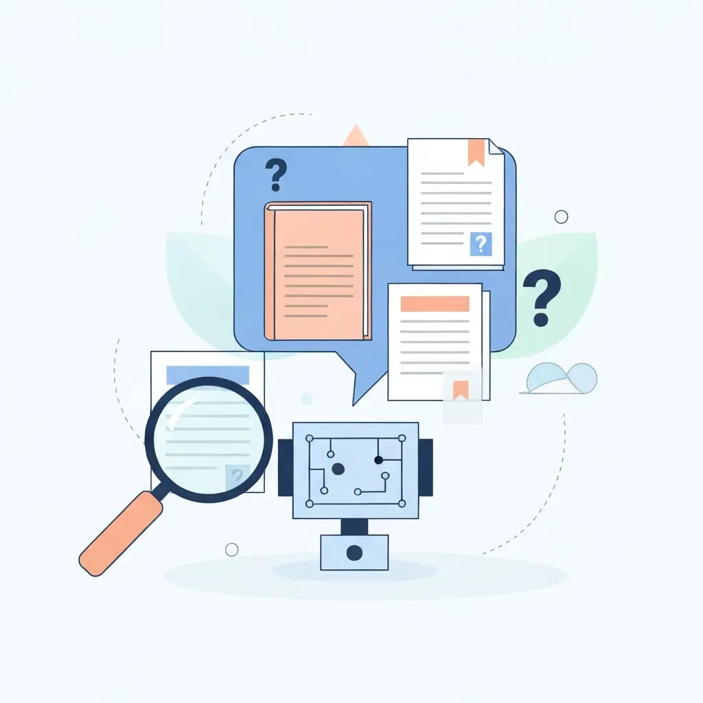 Ilustração sobre alucinações de IA e referências bibliográficas falsas