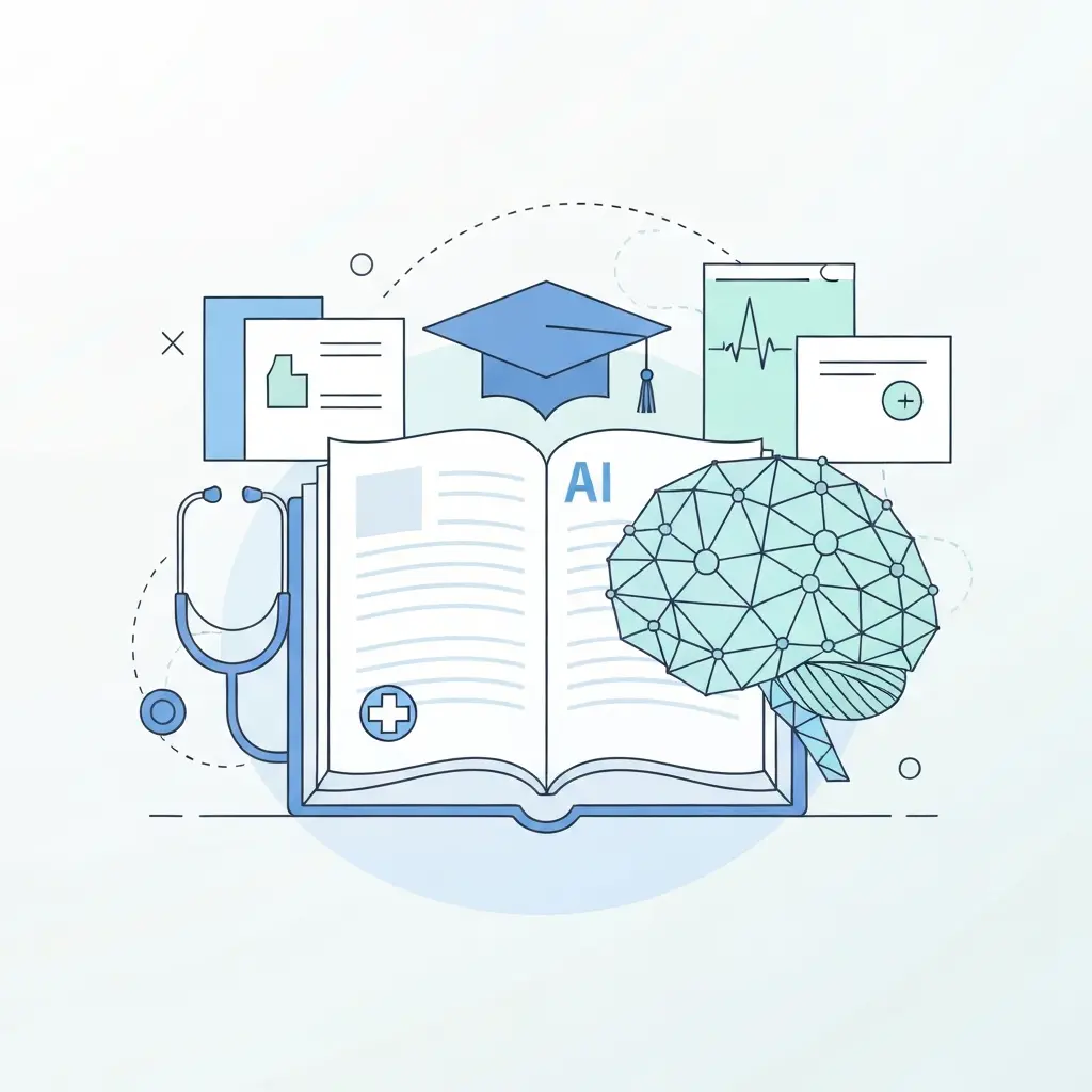 Representação visual da interseção entre inteligência artificial e teses de doutoramento em Medicina