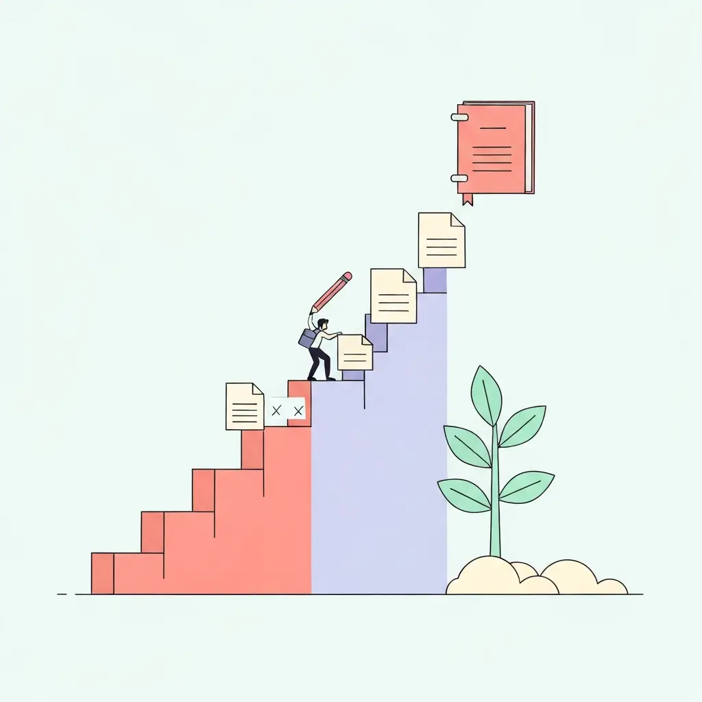 Ilustração mostrando colaboração entre estudante e assistente de IA na escrita académica