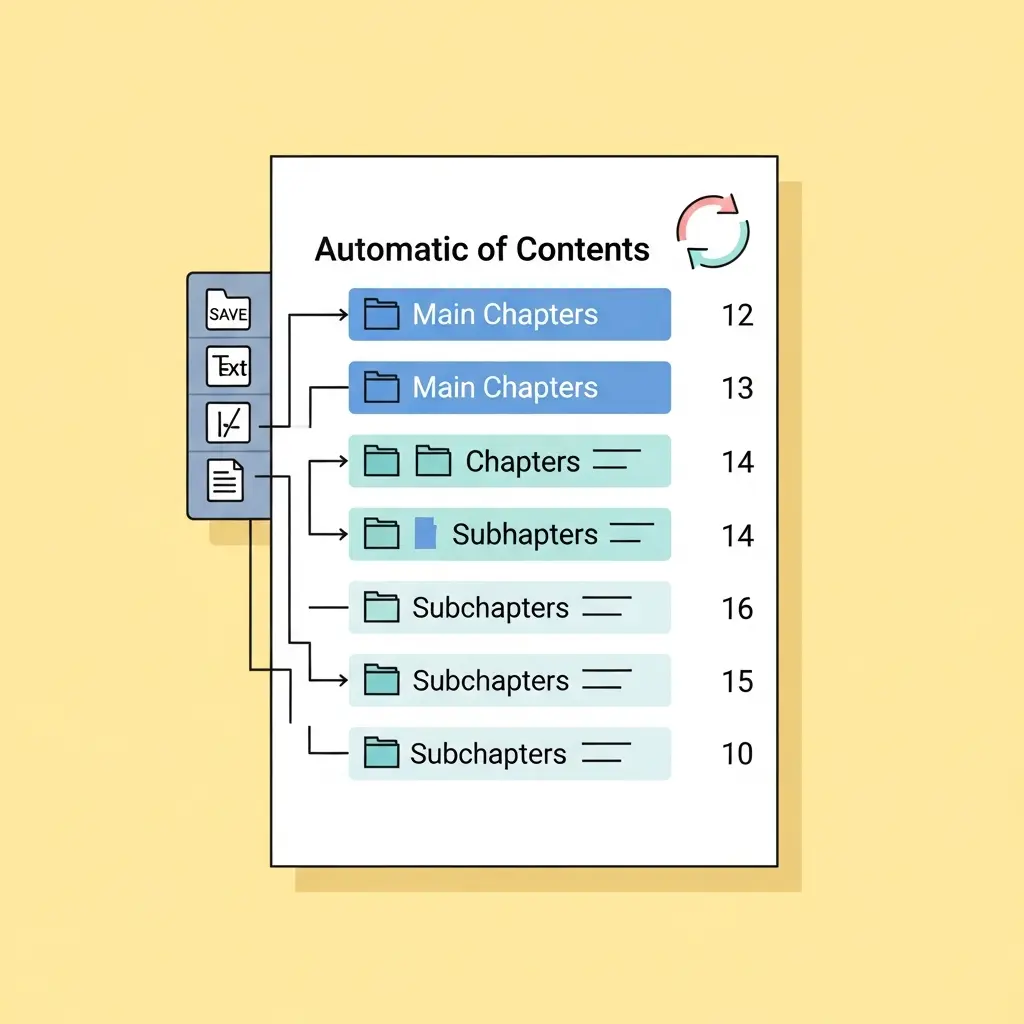 Diagrama de sumário automático com ligações hierárquicas entre capítulos e números de página