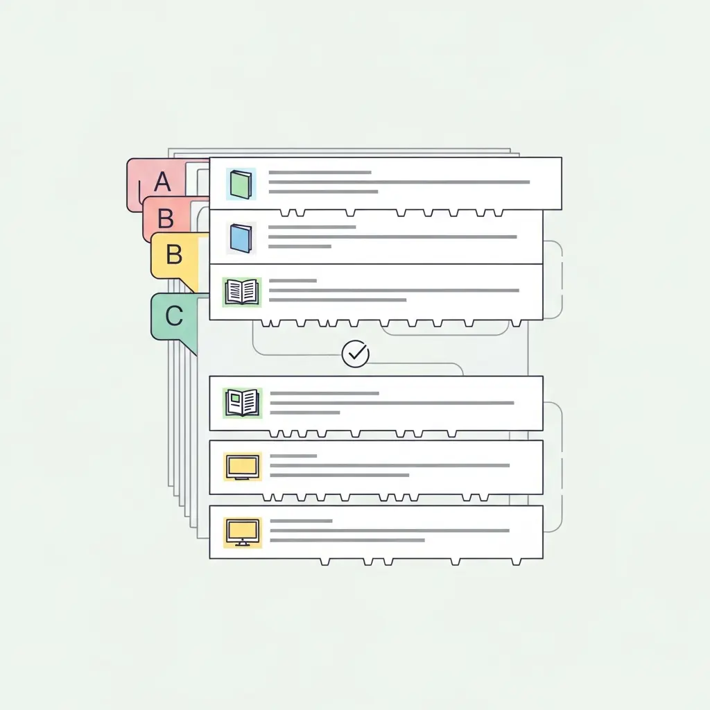 Organização sistemática de referências bibliográficas em ordem alfabética com diferentes tipos de fontes