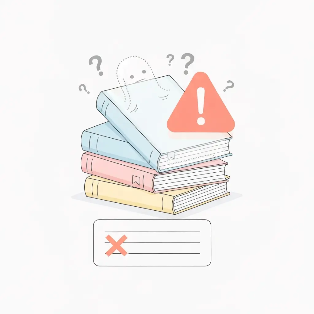 Livros fantasma representando referências bibliográficas falsas geradas por IA