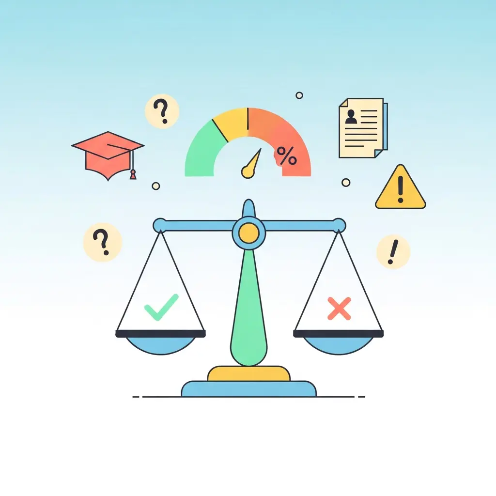 Representação visual de falsos positivos em sistemas de deteção, com balança desequilibrada simbolizando erro algorítmico